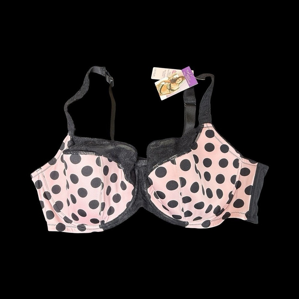 Cacique T-Shirt Bra 46DD Pink Black Polka-Dot Underwire French Full-Coverage NWT